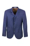 Brunello Cucinelli 3-button Jacket Unlined In Fresh Wool Canvas. The Buttons Are In Brown Horn In Blue