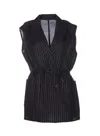 Brunello Cucinelli Striped Belted Sleeveless Jacket In Blue