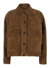 Brunello Cucinelli Brown Jacket With Classic Collar In Suede Woman In Brown