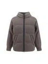 Brunello Cucinelli Long-sleeved Hooded Cotton Coat In Gray