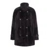 Brunello Cucinelli Leather Double-breasted Jacket High Collar In Multi