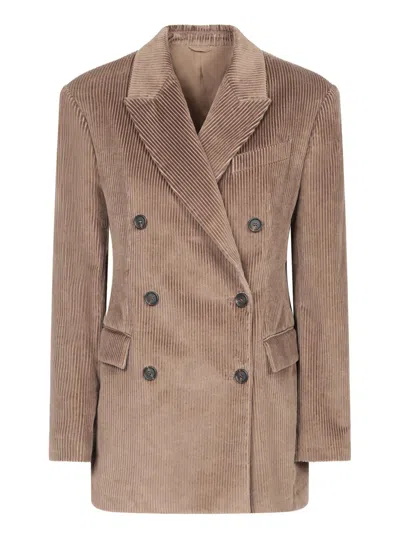 Brunello Cucinelli Corduroy Double-breasted Jacket In Brown