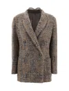 Brunello Cucinelli Check Pattern Mohair Blazer Jacket In Brown