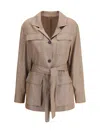 Brunello Cucinelli Techno Linen-blend Sparkling Safari Blazer In Brown