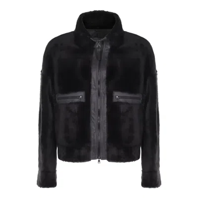 Brunello Cucinelli Black Leather Jacket In Multi