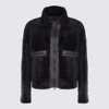 Brunello Cucinelli Grey Shearling Jacket With Two Front Welt Pockets With Zip In Black
