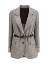 Brunello Cucinelli Women Patterned Wool Jacket In Gray