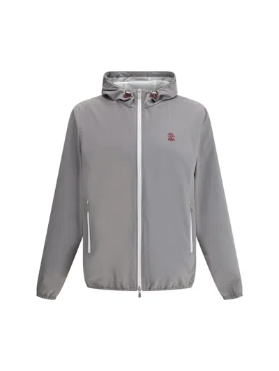 Brunello Cucinelli Waterproof Jacket With Hood In Grey