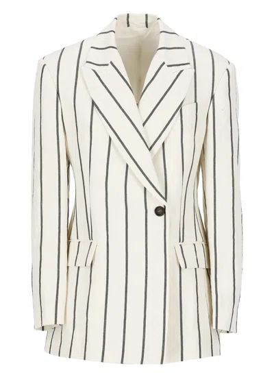 Brunello Cucinelli Striped Double-breasted Blazer In Panama
