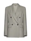 Brunello Cucinelli Double-breasted Panama Wool Jacket In Gray