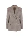 Brunello Cucinelli Beige Double-breasted Jacket With Peak Revers And All-over Check Motif In Multi