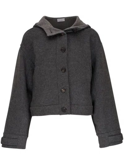 Brunello Cucinelli Hooded Wool Jacket In Grey