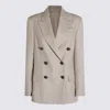 Brunello Cucinelli Beige Double-breasted Jacket With Notched Revers In Virgin Wool Blend Woman In Brown