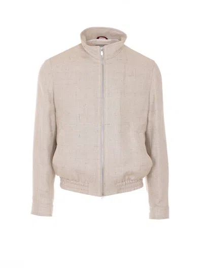 Brunello Cucinelli Silk Linen And Wool Hopsack Jacket Jackets And Coats Beige In Brown