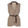 Brunello Cucinelli Waist Belted Lapel Sleeveless Textured Jacket In Brown