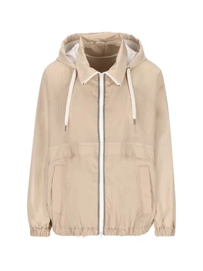 Brunello Cucinelli Lightweight Zipped Hooded Drawstring Jacket In Beige