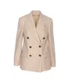 Brunello Cucinelli Beige Double-breasted Jacket In Wool And Cashmere In Neutral