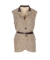 Brunello Cucinelli Waist Belted Lapel Sleeveless Textured Jacket In Neutral