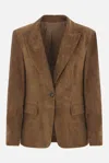 Brunello Cucinelli Beige Single-breasted Blazer Jacket With Pointed Lapels In Suede Woman In Sesame