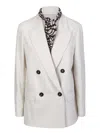 Brunello Cucinelli Scarf-embellished Double-breasted Blazer In White