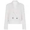 Brunello Cucinelli Double-breasted Short Blazer In White Linen And Cotton In White