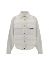 Brunello Cucinelli Two-material Down Jacket With Shiny Flap Detail In White