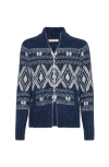 Brunello Cucinelli Geometric Jacquard Cardigan In Wool And Cashmere In Blue
