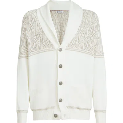 Brunello Cucinelli Jacquard Shawl-collar Cardigan In Neutral
