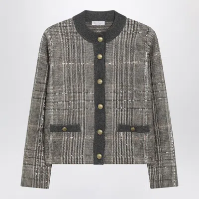 BRUNELLO CUCINELLI BRUNELLO CUCINELLI JACQUARD CARDIGAN WITH DAZZLING CHECK EMBROIDERY
