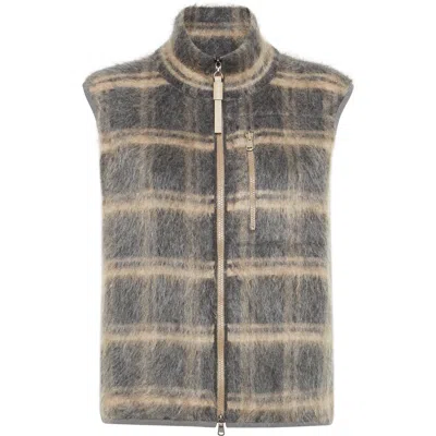 Brunello Cucinelli Jacquard Check Knit Vest In Animal Print