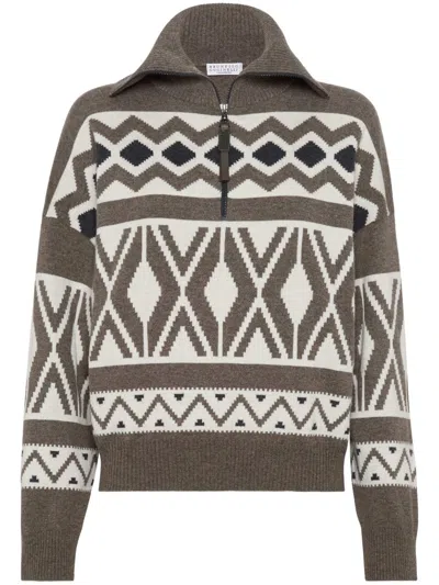Brunello Cucinelli Jacquard Knit Jumper In Multi