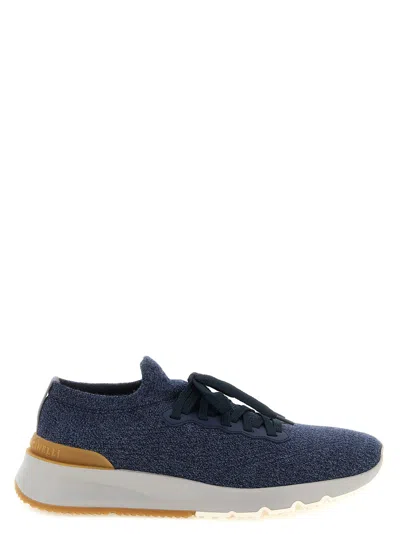 Brunello Cucinelli Jacquard Knit Sneaker In Navy