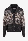 Brunello Cucinelli Jacquard Knit Wool Blend Cardigan In Multi