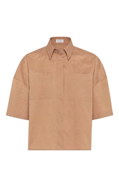 Brunello Cucinelli Jacquard Shirt In Rust Brown