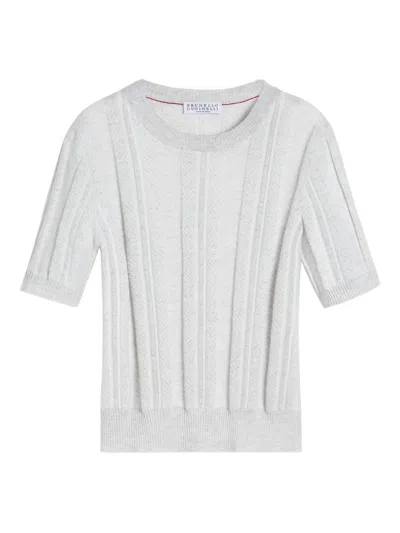 Brunello Cucinelli Kids' Jacquard-textured T-shirt In White