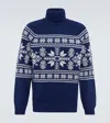 Brunello Cucinelli Jacquard Turtleneck Cashmere Sweater In Avio+ciottolo