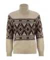 Brunello Cucinelli Geometric Jacquard Turtle Neck Pullover In Neutral