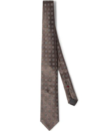 Brunello Cucinelli Silk Tie With Pattern In Brown