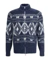 Brunello Cucinelli Geometric Jacquard Cardigan In Wool And Cashmere In Blue