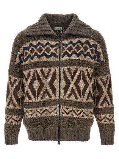 Brunello Cucinelli Multicolor Jacquard Cardigan