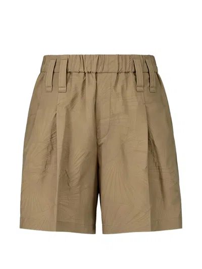 Brunello Cucinelli Jacquard-woven Pleated Shorts In Brown