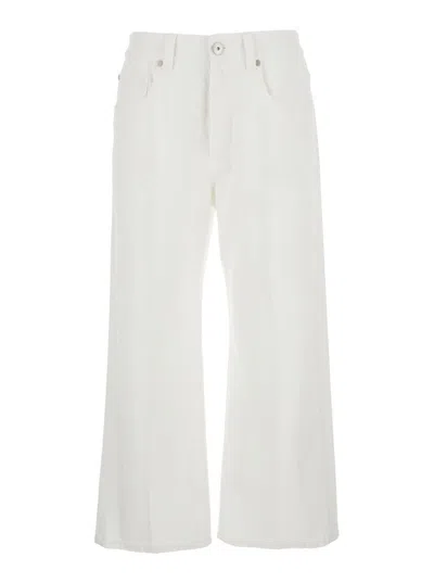BRUNELLO CUCINELLI WHITE JEANS WITH WIDE LEG AND MONIL DETAIL ON THE REAR IN DENIM WOMAN