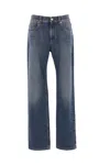Brunello Cucinelli Column Pants In Authentic Denim With Monile In Blue