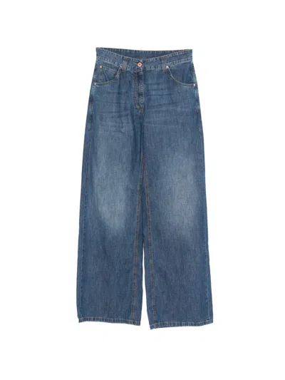 BRUNELLO CUCINELLI Wide leg jeans in blue denim BRUNELLO CUCINELLI