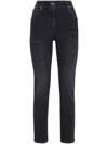 Brunello Cucinelli Slim Pants In Stretch Denim With Shiny Leather Tab In Black  