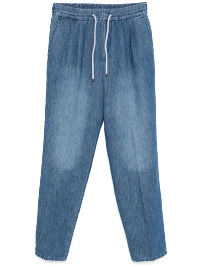 BRUNELLO CUCINELLI COTTON AND LINEN DENIM LEISURE FIT PANTS WITH DRAWS
