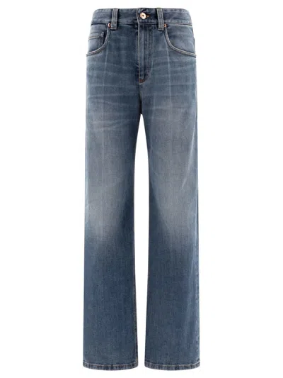 Brunello Cucinelli High-rise Baggy Jeans With Shiny Detail In Navy