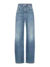 Brunello Cucinelli Wide-leg Blue Jeans With Whiskering Effect And Classic Five-pocket Design In Blue