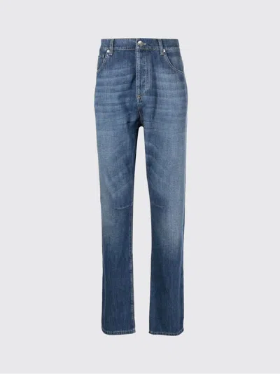 Brunello Cucinelli Men Straight-leg Jeans With A Faded Effect In Blue