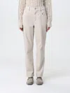 Brunello Cucinelli Woman Jeans Beige Size 6 Cotton, Elastane, Soft Leather, Brass In Ivory